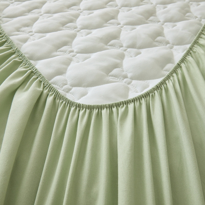 91家纺网 家纺一手货源 找家纺 LIFE.丽芙 2025新款水洗原棉单件蝴蝶结绗缝夹棉床笠三件套 蝴蝶结床笠-松石绿