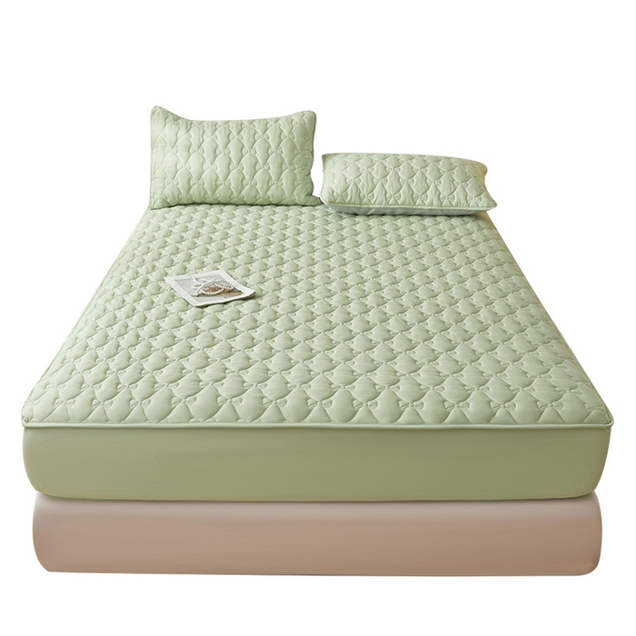 91家纺网 家纺一手货源 找家纺 LIFE.丽芙 2025新款水洗原棉单件蝴蝶结绗缝夹棉床笠三件套 蝴蝶结床笠-松石绿