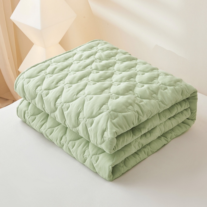 91家纺网 家纺一手货源 找家纺 LIFE.丽芙 2025新款水洗原棉单件蝴蝶结绗缝夹棉床笠三件套 蝴蝶结床笠-松石绿