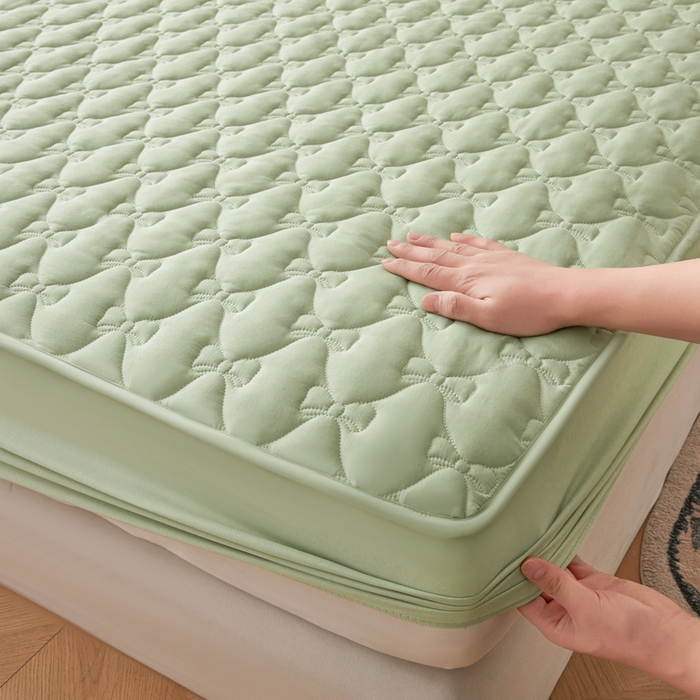 91家纺网 家纺一手货源 找家纺 LIFE.丽芙 2025新款水洗原棉单件蝴蝶结绗缝夹棉床笠三件套 蝴蝶结床笠-松石绿