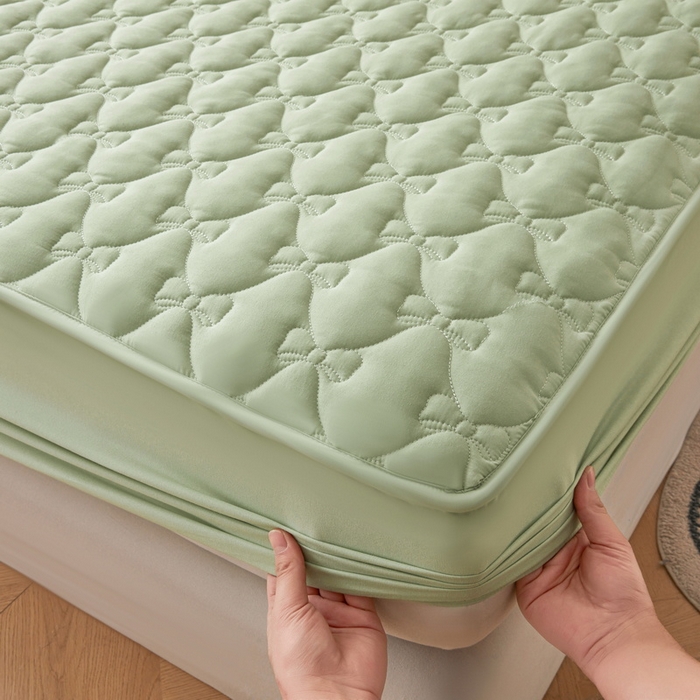 91家纺网 家纺一手货源 找家纺 LIFE.丽芙 2025新款水洗原棉单件蝴蝶结绗缝夹棉床笠三件套 蝴蝶结床笠-松石绿