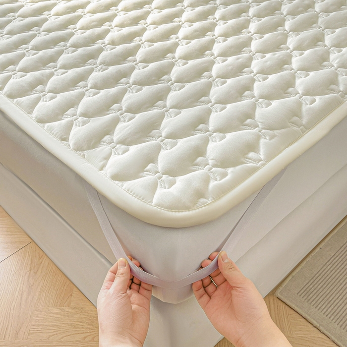 91家纺网 家纺一手货源 找家纺 （总）LIFE.丽芙 2025新款水洗原棉单件蝴蝶结绗缝夹棉床褥垫子三件套