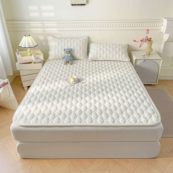 91家纺网 家纺一手货源 找家纺 （总）LIFE.丽芙 2025新款水洗原棉单件蝴蝶结绗缝夹棉床褥垫子三件套