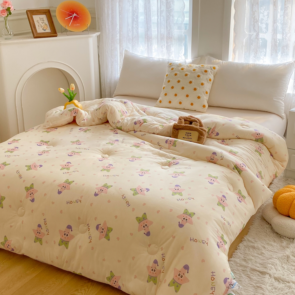 91家纺网 家纺一手货源 找家纺 小叮当家纺仓储工厂店 2026新款（全花型全花型大货 不断货）宝宝被子豆豆绒牛奶针织棉被子儿童被子豆豆被大豆被春秋被秋冬被 牛奶针织被-快乐海星