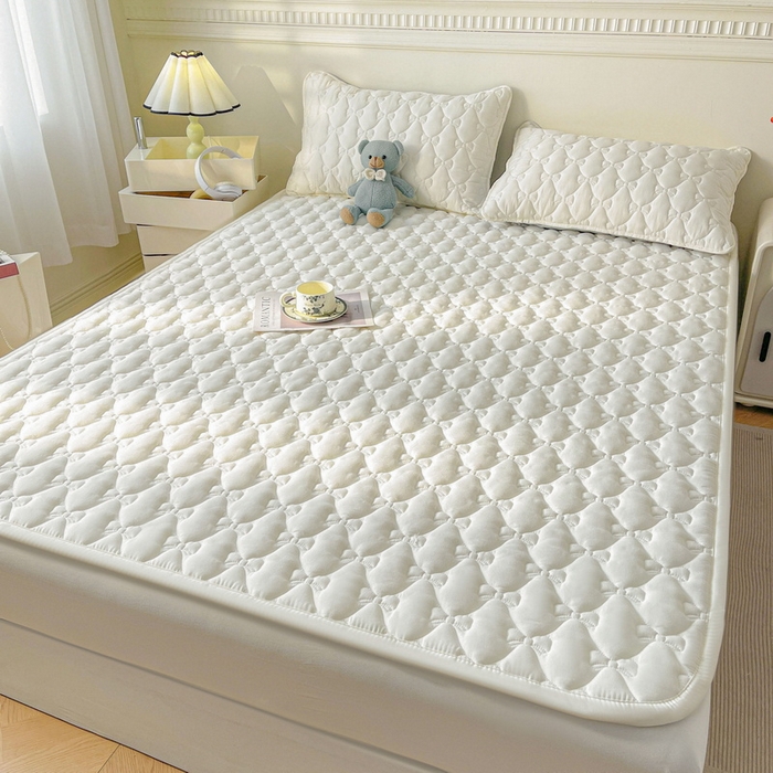 LIFE.丽芙 2025新款水洗原棉单件蝴蝶结绗缝夹棉床褥垫子三件套 蝴蝶结床褥垫-象牙白