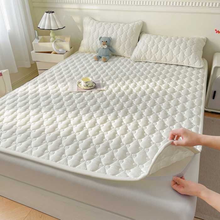 91家纺网 家纺一手货源 找家纺 LIFE.丽芙 2025新款水洗原棉单件蝴蝶结绗缝夹棉床褥垫子三件套 蝴蝶结床褥垫-象牙白