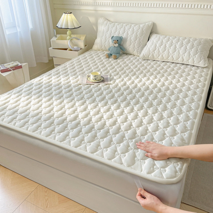 91家纺网 家纺一手货源 找家纺 LIFE.丽芙 2025新款水洗原棉单件蝴蝶结绗缝夹棉床褥垫子三件套 蝴蝶结床褥垫-象牙白