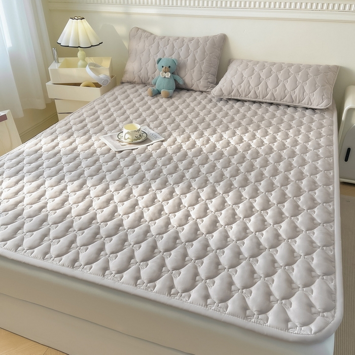 LIFE.丽芙 2025新款水洗原棉单件蝴蝶结绗缝夹棉床褥垫子三件套 蝴蝶结床褥垫-山灰