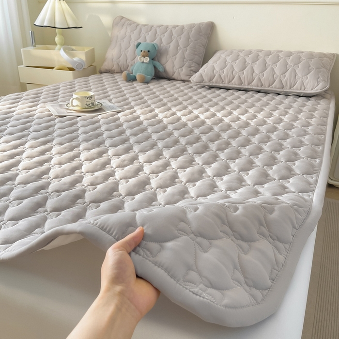 91家纺网 家纺一手货源 找家纺 LIFE.丽芙 2025新款水洗原棉单件蝴蝶结绗缝夹棉床褥垫子三件套 蝴蝶结床褥垫-山灰