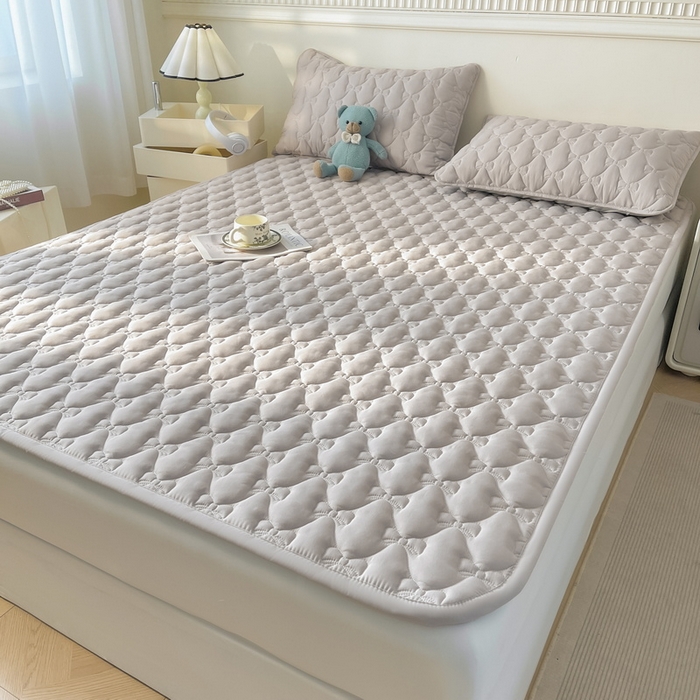 91家纺网 家纺一手货源 找家纺 LIFE.丽芙 2025新款水洗原棉单件蝴蝶结绗缝夹棉床褥垫子三件套 蝴蝶结床褥垫-山灰