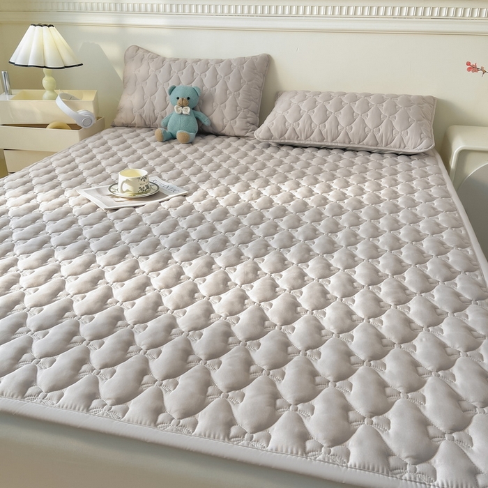 91家纺网 家纺一手货源 找家纺 LIFE.丽芙 2025新款水洗原棉单件蝴蝶结绗缝夹棉床褥垫子三件套 蝴蝶结床褥垫-山灰