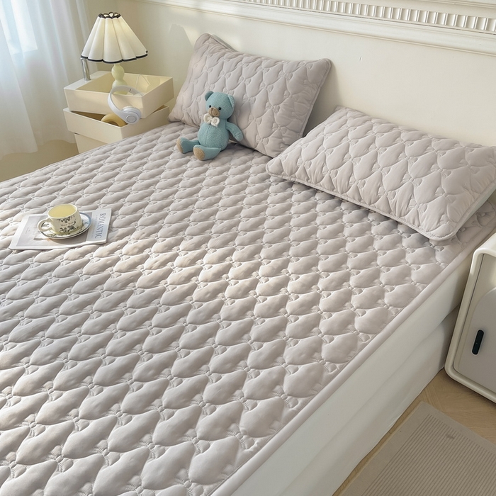 91家纺网 家纺一手货源 找家纺 LIFE.丽芙 2025新款水洗原棉单件蝴蝶结绗缝夹棉床褥垫子三件套 蝴蝶结床褥垫-山灰