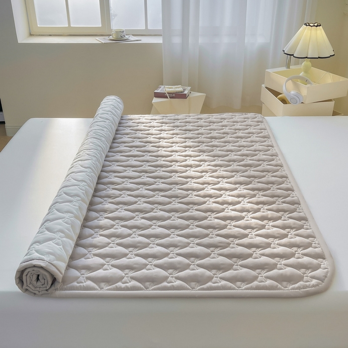 91家纺网 家纺一手货源 找家纺 LIFE.丽芙 2025新款水洗原棉单件蝴蝶结绗缝夹棉床褥垫子三件套 蝴蝶结床褥垫-山灰