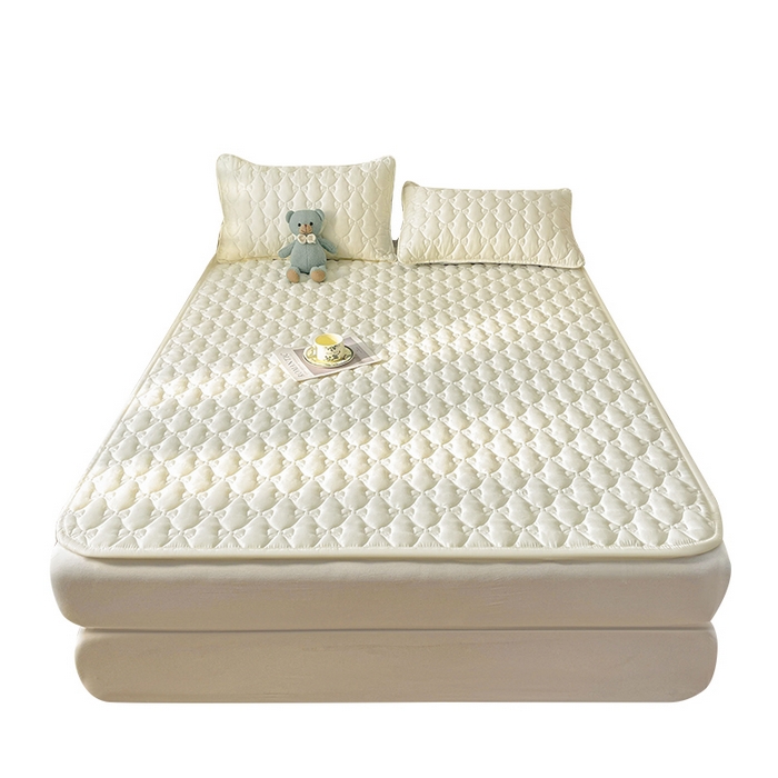 91家纺网 家纺一手货源 找家纺 LIFE.丽芙 2025新款水洗原棉单件蝴蝶结绗缝夹棉床褥垫子三件套 蝴蝶结床褥垫-奶昔白