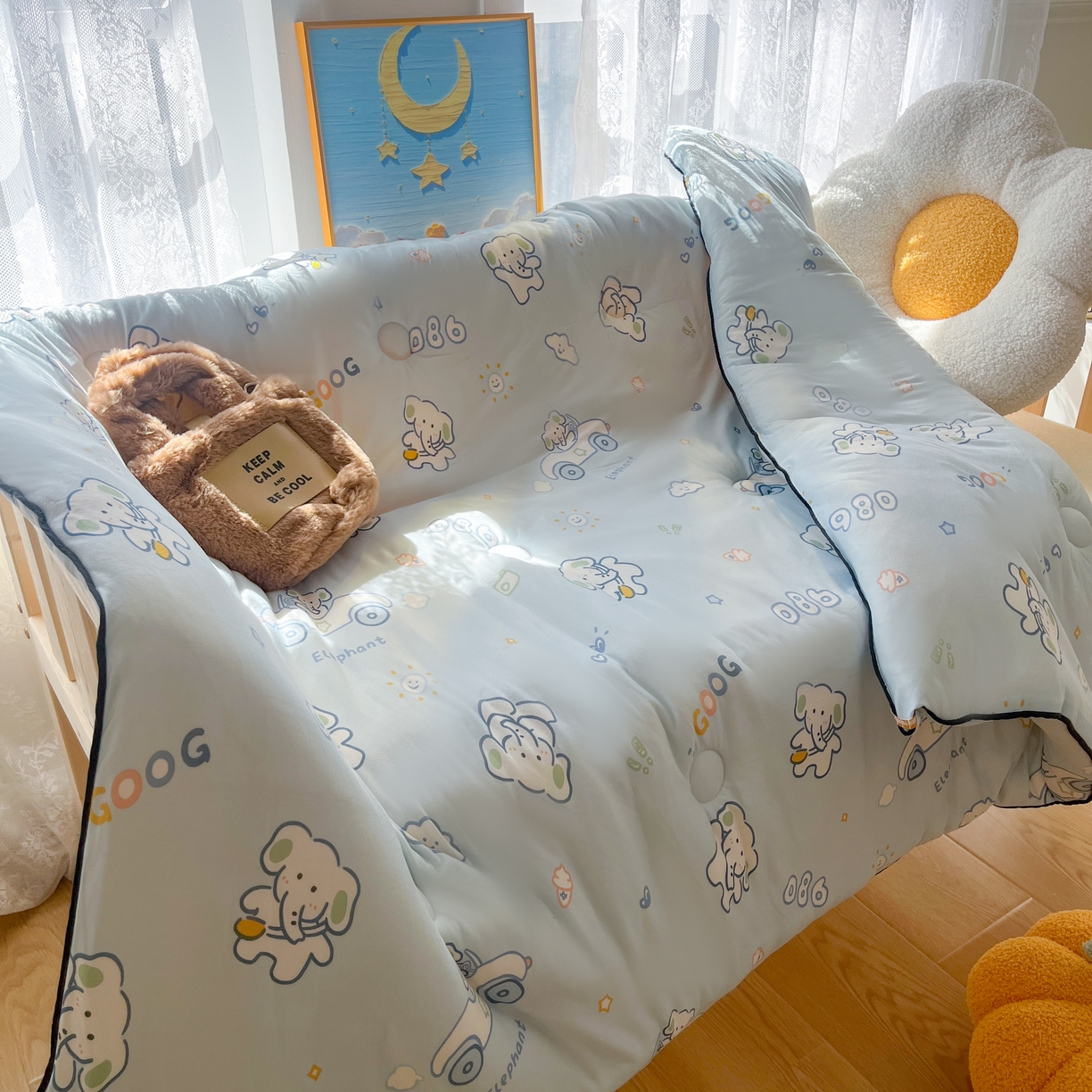 91家纺网 家纺一手货源 找家纺 小叮当家纺仓储工厂店 2026新款（全花型全花型大货 不断货）宝宝被子豆豆绒牛奶针织棉被子儿童被子豆豆被大豆被春秋被秋冬被 牛奶针织被-汽车小象