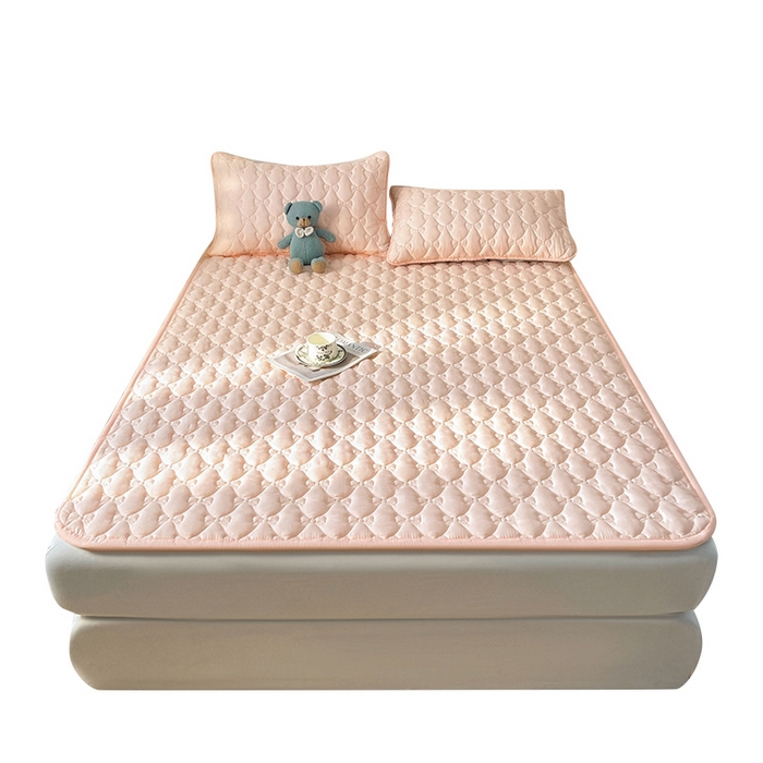 91家纺网 家纺一手货源 找家纺 LIFE.丽芙 2025新款水洗原棉单件蝴蝶结绗缝夹棉床褥垫子三件套 蝴蝶结床褥垫-奶油粉