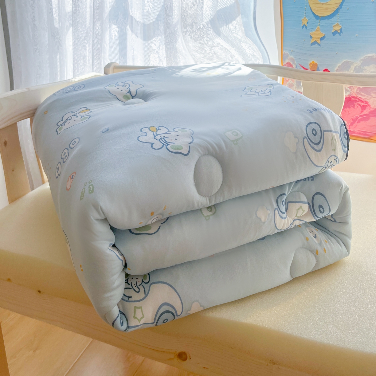 91家纺网 家纺一手货源 找家纺 小叮当家纺仓储工厂店 2026新款（全花型全花型大货 不断货）宝宝被子豆豆绒牛奶针织棉被子儿童被子豆豆被大豆被春秋被秋冬被 牛奶针织被-汽车小象