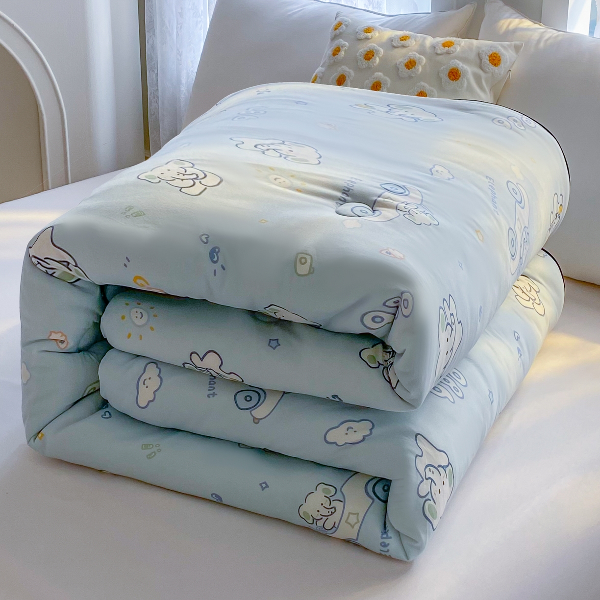 91家纺网 家纺一手货源 找家纺 小叮当家纺仓储工厂店 2026新款（全花型全花型大货 不断货）宝宝被子豆豆绒牛奶针织棉被子儿童被子豆豆被大豆被春秋被秋冬被 牛奶针织被-汽车小象