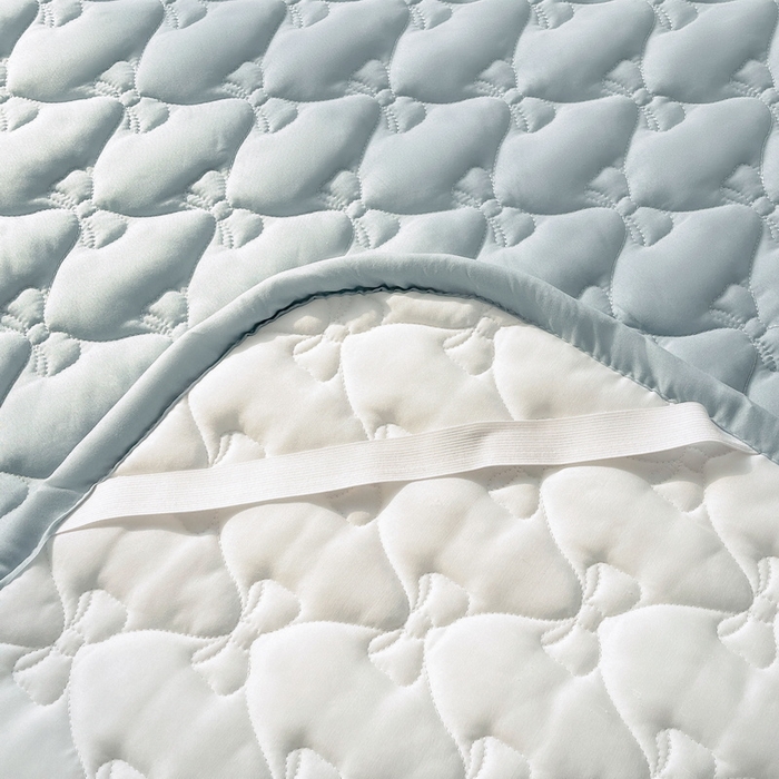 91家纺网 家纺一手货源 找家纺 LIFE.丽芙 2025新款水洗原棉单件蝴蝶结绗缝夹棉床褥垫子三件套 蝴蝶结床褥垫-海青