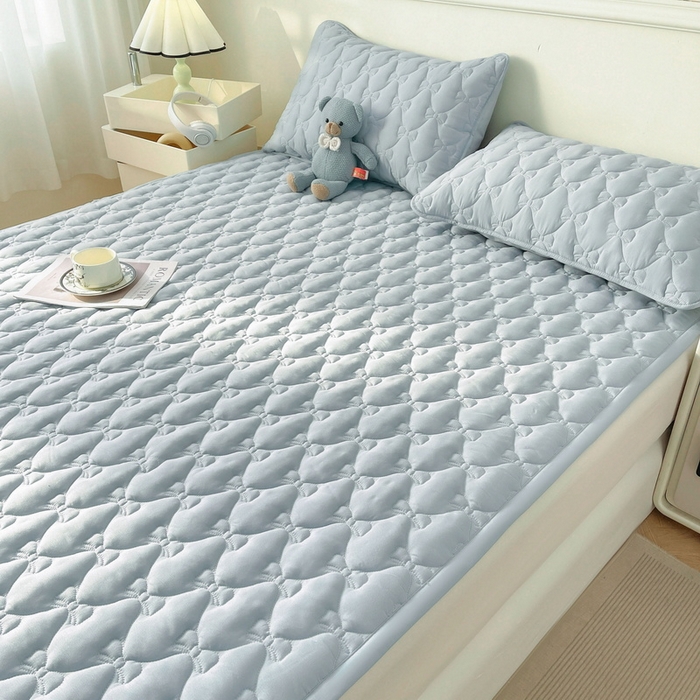 91家纺网 家纺一手货源 找家纺 LIFE.丽芙 2025新款水洗原棉单件蝴蝶结绗缝夹棉床褥垫子三件套 蝴蝶结床褥垫-海青