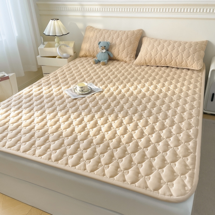 LIFE.丽芙 2025新款水洗原棉单件蝴蝶结绗缝夹棉床褥垫子三件套 蝴蝶结床褥垫-奶茶