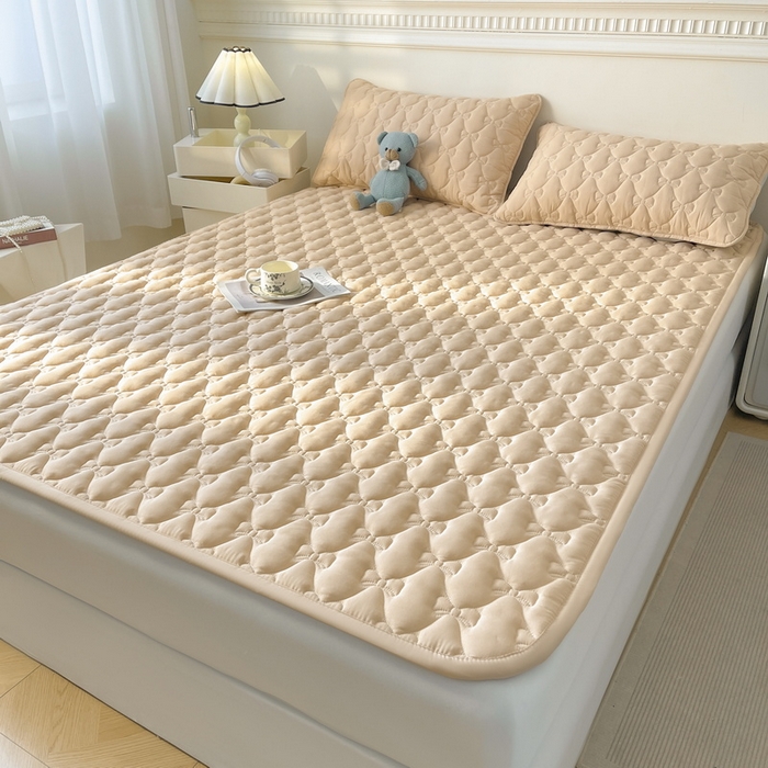 91家纺网 家纺一手货源 找家纺 LIFE.丽芙 2025新款水洗原棉单件蝴蝶结绗缝夹棉床褥垫子三件套 蝴蝶结床褥垫-奶茶