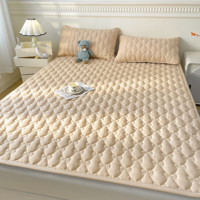 91家纺网 家纺一手货源 找家纺 LIFE.丽芙 2025新款水洗原棉单件蝴蝶结绗缝夹棉床褥垫子三件套 蝴蝶结床褥垫-奶茶