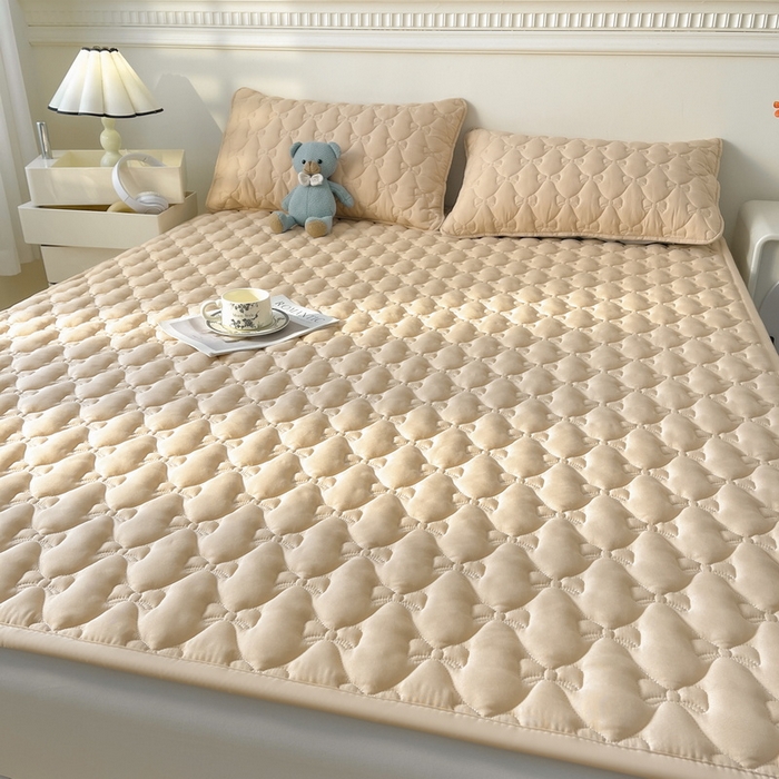 91家纺网 家纺一手货源 找家纺 LIFE.丽芙 2025新款水洗原棉单件蝴蝶结绗缝夹棉床褥垫子三件套 蝴蝶结床褥垫-奶茶