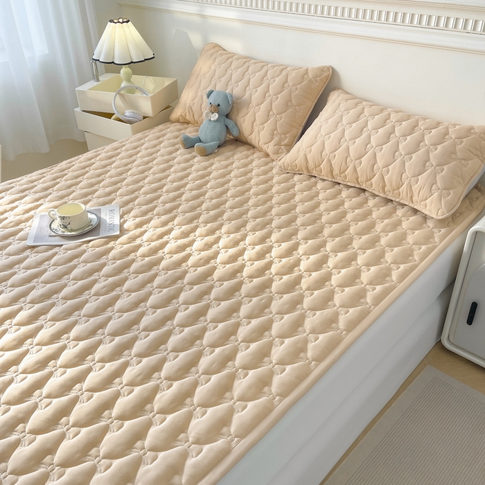 91家纺网 家纺一手货源 找家纺 LIFE.丽芙 2025新款水洗原棉单件蝴蝶结绗缝夹棉床褥垫子三件套 蝴蝶结床褥垫-奶茶