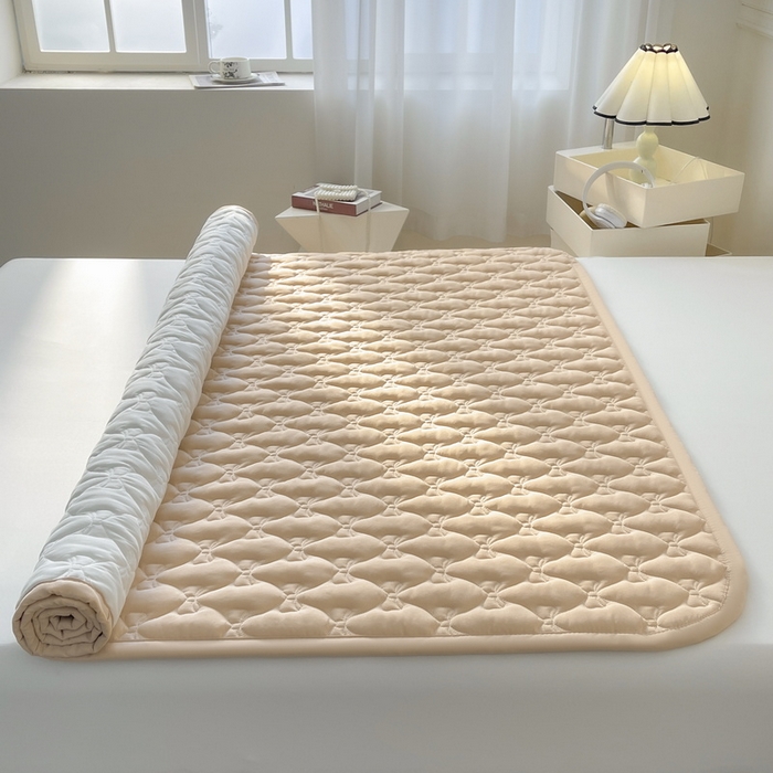 91家纺网 家纺一手货源 找家纺 LIFE.丽芙 2025新款水洗原棉单件蝴蝶结绗缝夹棉床褥垫子三件套 蝴蝶结床褥垫-奶茶