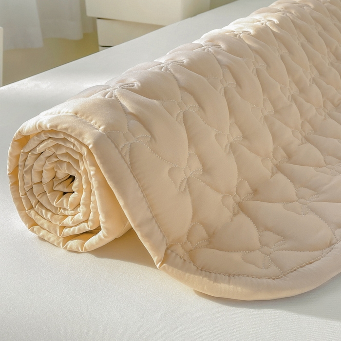 91家纺网 家纺一手货源 找家纺 LIFE.丽芙 2025新款水洗原棉单件蝴蝶结绗缝夹棉床褥垫子三件套 蝴蝶结床褥垫-奶茶