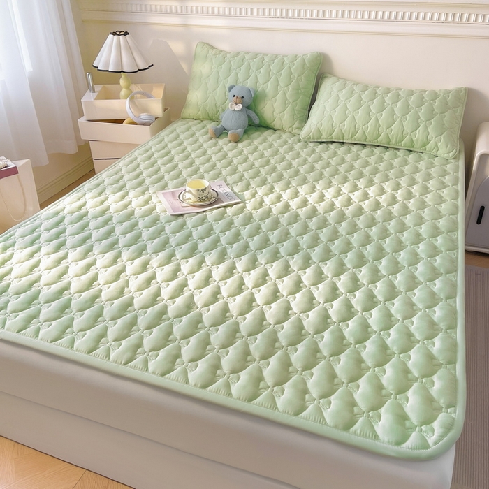 LIFE.丽芙 2025新款水洗原棉单件蝴蝶结绗缝夹棉床褥垫子三件套 蝴蝶结床褥垫-松石绿
