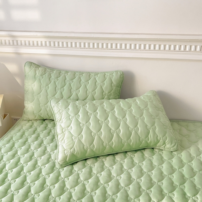91家纺网 家纺一手货源 找家纺 LIFE.丽芙 2025新款水洗原棉单件蝴蝶结绗缝夹棉床褥垫子三件套 蝴蝶结床褥垫-松石绿