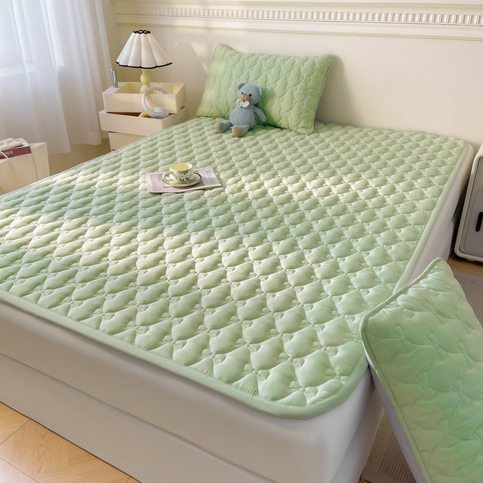 91家纺网 家纺一手货源 找家纺 LIFE.丽芙 2025新款水洗原棉单件蝴蝶结绗缝夹棉床褥垫子三件套 蝴蝶结床褥垫-松石绿