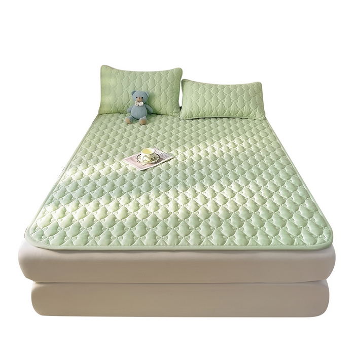 91家纺网 家纺一手货源 找家纺 LIFE.丽芙 2025新款水洗原棉单件蝴蝶结绗缝夹棉床褥垫子三件套 蝴蝶结床褥垫-松石绿