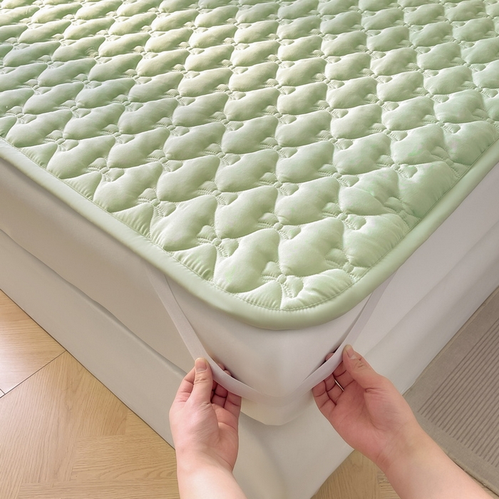 91家纺网 家纺一手货源 找家纺 LIFE.丽芙 2025新款水洗原棉单件蝴蝶结绗缝夹棉床褥垫子三件套 蝴蝶结床褥垫-松石绿