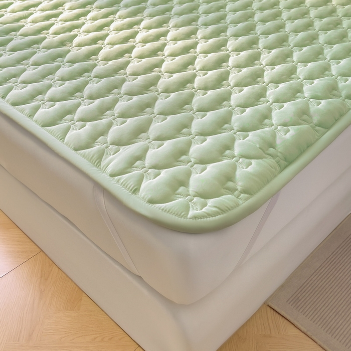 91家纺网 家纺一手货源 找家纺 LIFE.丽芙 2025新款水洗原棉单件蝴蝶结绗缝夹棉床褥垫子三件套 蝴蝶结床褥垫-松石绿