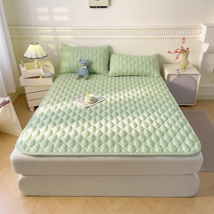 91家纺网 家纺一手货源 找家纺 LIFE.丽芙 2025新款水洗原棉单件蝴蝶结绗缝夹棉床褥垫子三件套 蝴蝶结床褥垫-松石绿