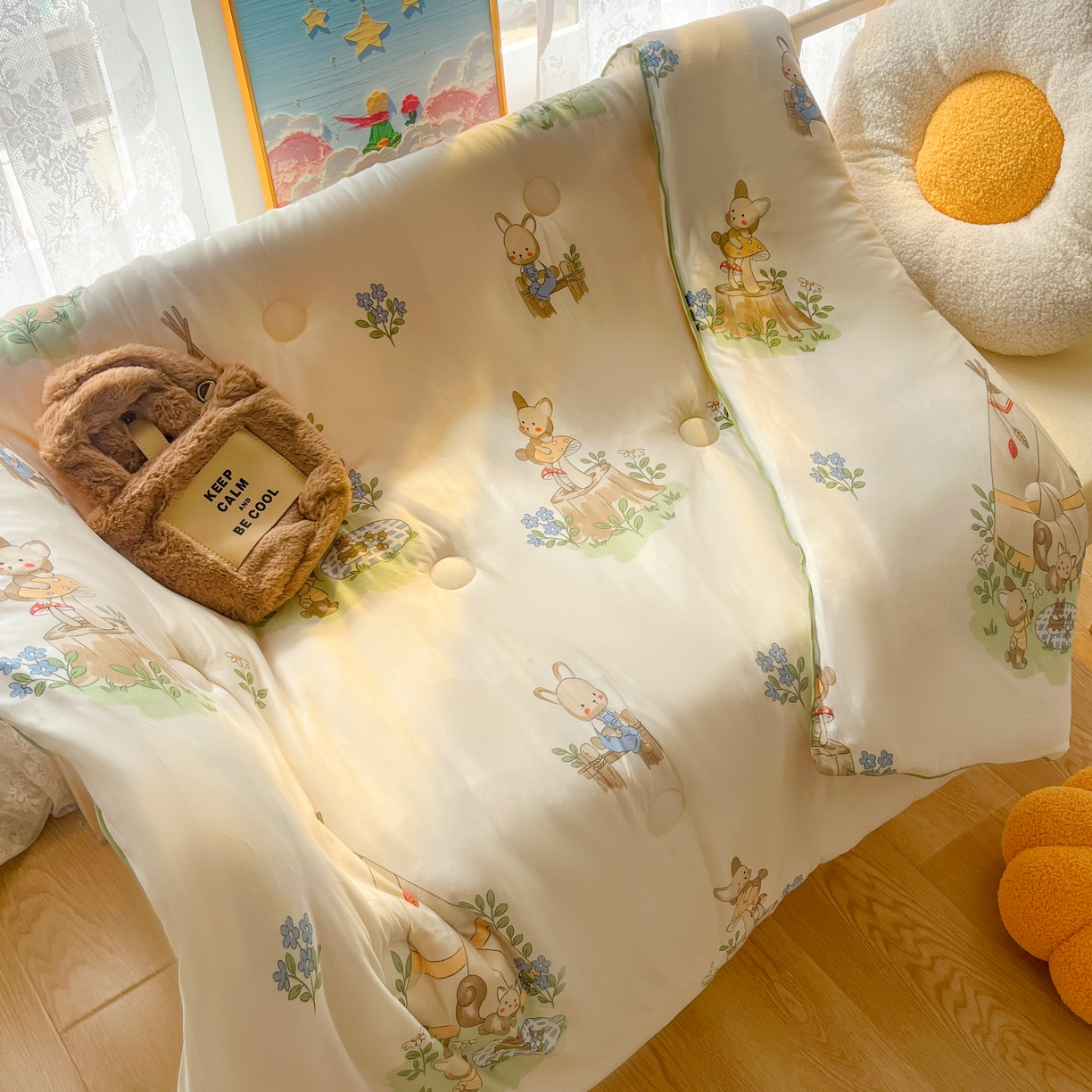 91家纺网 家纺一手货源 找家纺 小叮当家纺仓储工厂店 2026新款（全花型全花型大货 不断货）宝宝被子豆豆绒牛奶针织棉被子儿童被子豆豆被大豆被春秋被秋冬被 牛奶针织被-松鼠萌兔