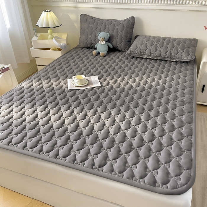 LIFE.丽芙 2025新款水洗原棉单件蝴蝶结绗缝夹棉床褥垫子三件套 蝴蝶结床褥垫-高级灰