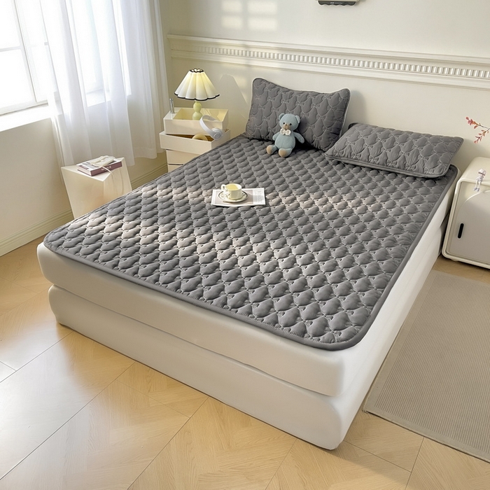 91家纺网 家纺一手货源 找家纺 LIFE.丽芙 2025新款水洗原棉单件蝴蝶结绗缝夹棉床褥垫子三件套 蝴蝶结床褥垫-高级灰