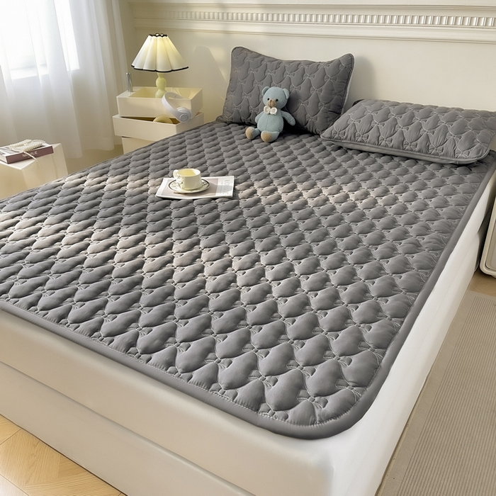 91家纺网 家纺一手货源 找家纺 LIFE.丽芙 2025新款水洗原棉单件蝴蝶结绗缝夹棉床褥垫子三件套 蝴蝶结床褥垫-高级灰