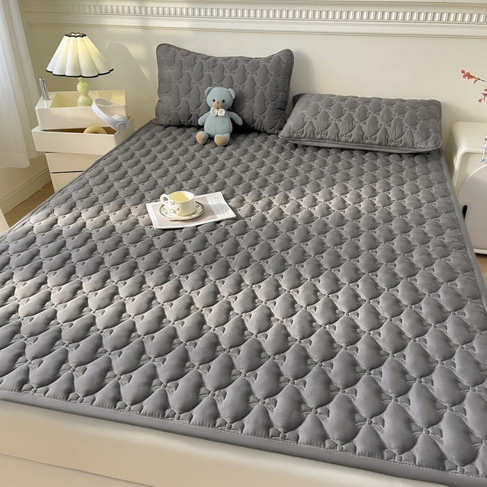 91家纺网 家纺一手货源 找家纺 LIFE.丽芙 2025新款水洗原棉单件蝴蝶结绗缝夹棉床褥垫子三件套 蝴蝶结床褥垫-高级灰