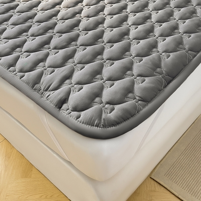 91家纺网 家纺一手货源 找家纺 LIFE.丽芙 2025新款水洗原棉单件蝴蝶结绗缝夹棉床褥垫子三件套 蝴蝶结床褥垫-高级灰