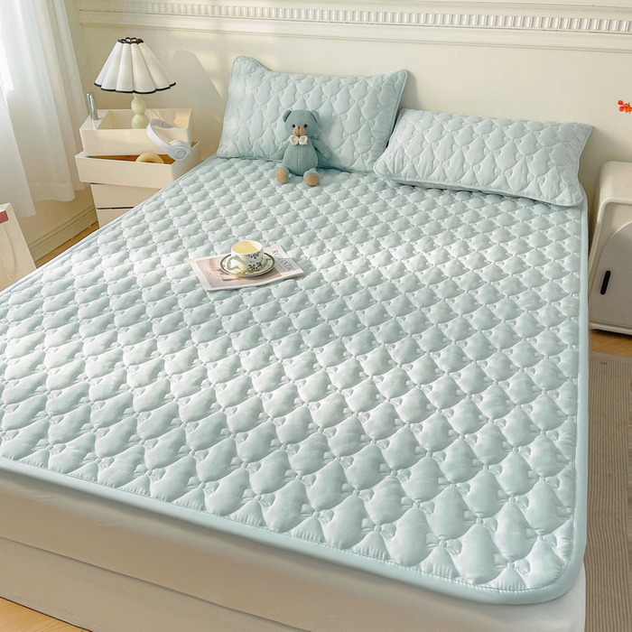LIFE.丽芙 2025新款水洗原棉单件蝴蝶结绗缝夹棉床褥垫子三件套 蝴蝶结床褥垫-天空蓝
