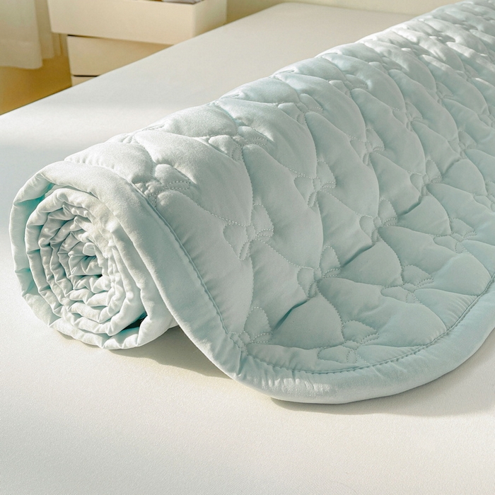 91家纺网 家纺一手货源 找家纺 LIFE.丽芙 2025新款水洗原棉单件蝴蝶结绗缝夹棉床褥垫子三件套 蝴蝶结床褥垫-天空蓝