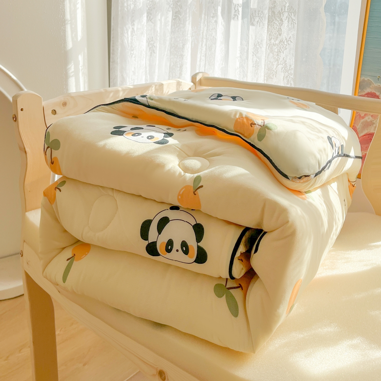 91家纺网 家纺一手货源 找家纺 小叮当家纺仓储工厂店 2026新款（全花型全花型大货 不断货）宝宝被子豆豆绒牛奶针织棉被子儿童被子豆豆被大豆被春秋被秋冬被 牛奶针织被-熊猫乐园