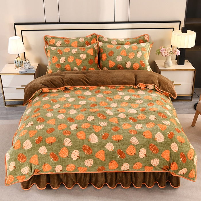 91家纺网 家纺一手货源 找家纺 （总）仟岸家纺 2025新款高克重床裙款印花牛奶绒四件套