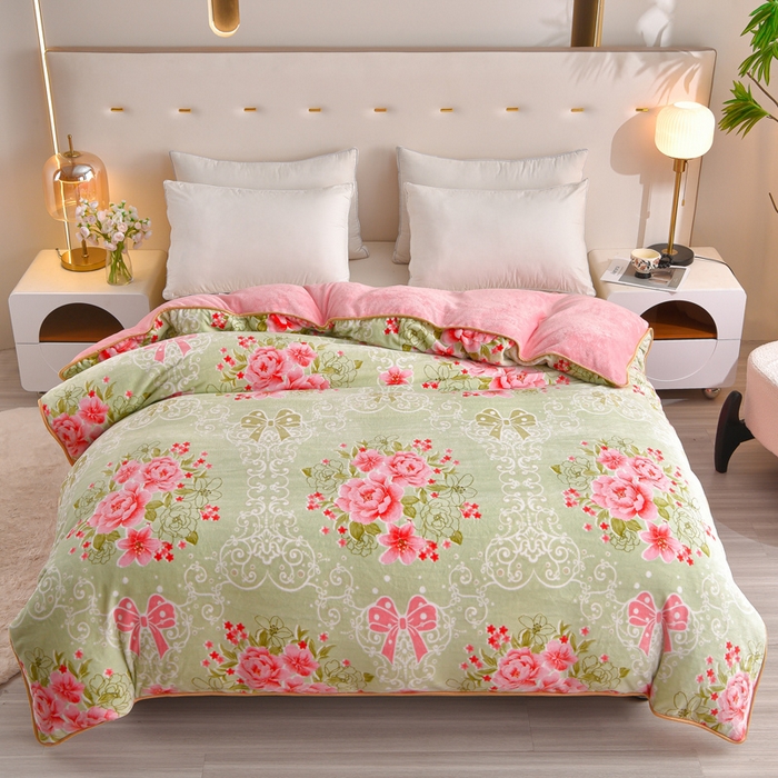 91家纺网 家纺一手货源 找家纺 仟岸家纺 2025新款高克重床裙款印花牛奶绒四件套 繁花