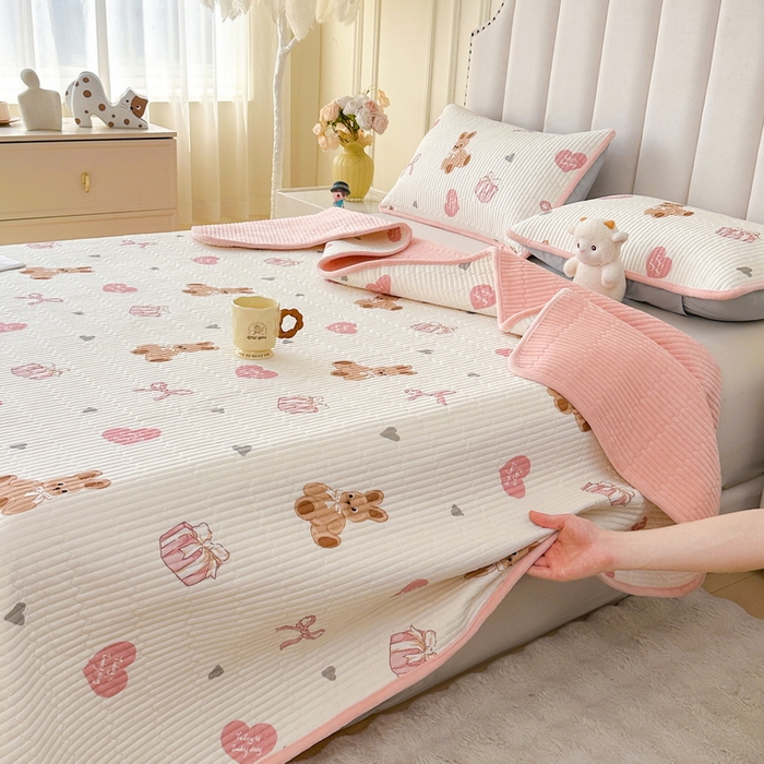 LIFE.丽芙 2025新款A类四季可用A版全棉数码印花B版牛奶绒单件夹棉炕盖床盖三件套 床盖-安琪拉-粉